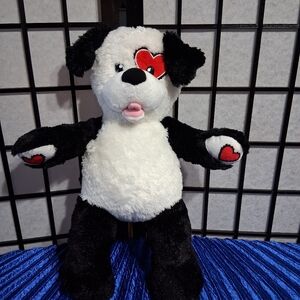 Build-A-Bear. Valentine Black & White Puppy Dog Red Heart Eye Plush